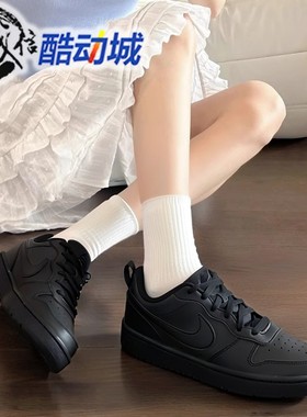 Nike耐克大童鞋Court GS纯黑色防滑耐磨透气运动休闲鞋DV5456-002