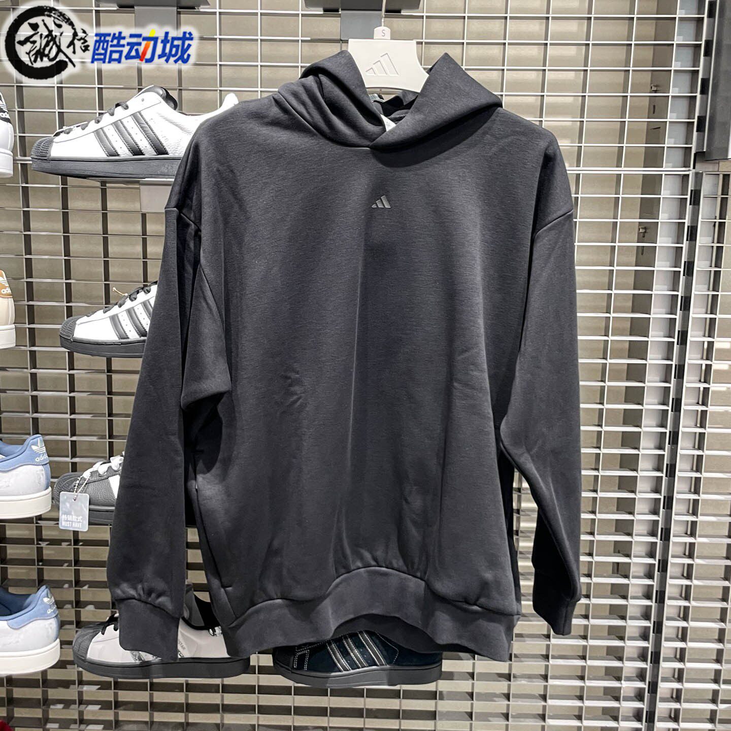 阿迪达斯男女情侣装2025冬新款篮球抓绒运动连帽卫衣套头衫JX5597