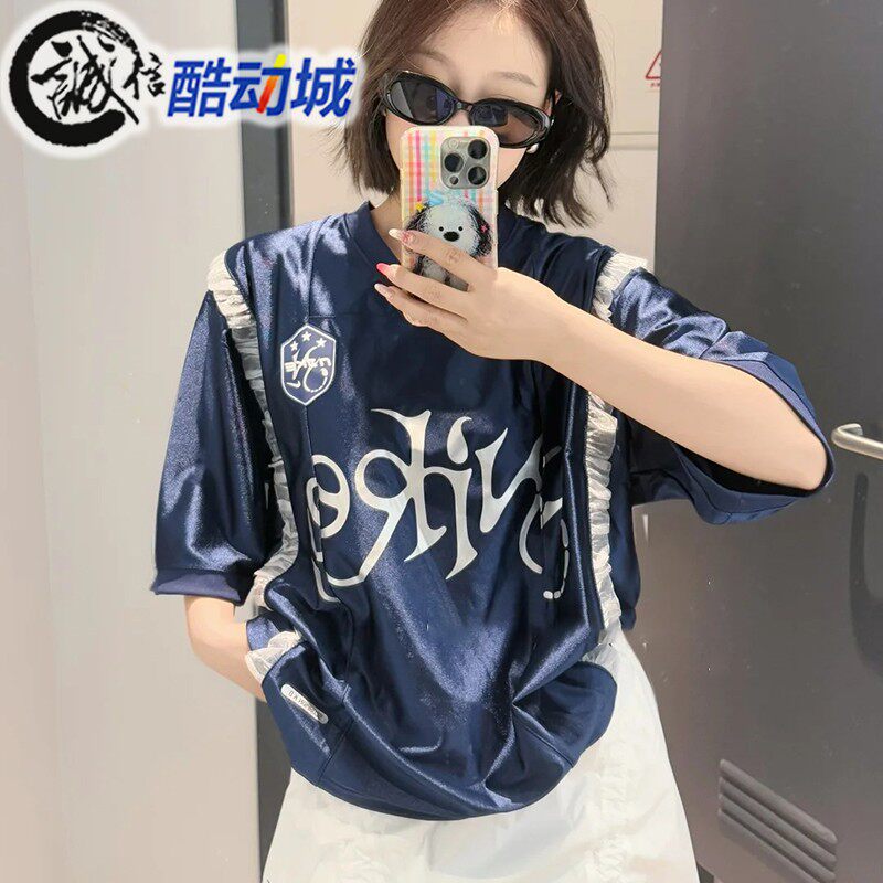 Nike耐克女子2025秋季新款针织蕾丝边运动V领半袖球衣 II1939-410