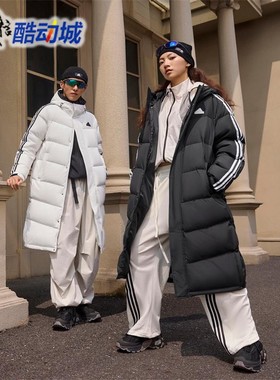 阿迪达斯男女装拒水防泼暖芯科技长款防风600蓬羽绒服JM9152 9122