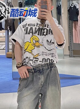 阿迪达斯三叶草男子愤怒鸭子纯棉透气宽松运动短袖T恤KG6439 6438