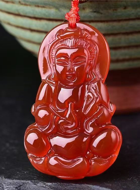 精美红玉髓爆款坐立观音吊坠冰凉润滑民族风玉质细腻古法传承玛瑙