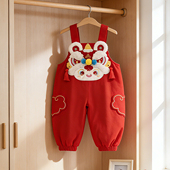 夹棉背带裤 过年新衣红色婴儿国风裤 A类73 溯格男女宝宝新款 100码