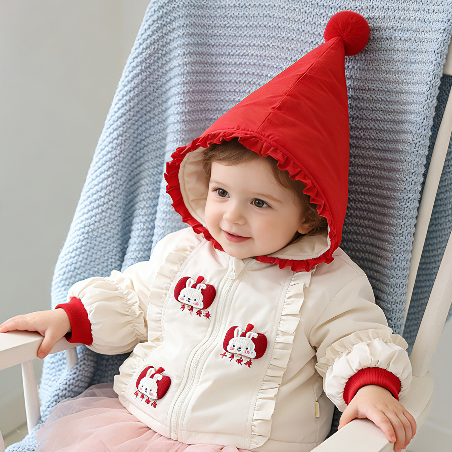 溯格冬季儿童连帽外套2025新款女宝宝衣服儿童加厚上衣过年新衣