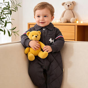 溯格男宝宝新款帅气夹棉连体衣加绒爬服A类婴儿过年衣服66-100码