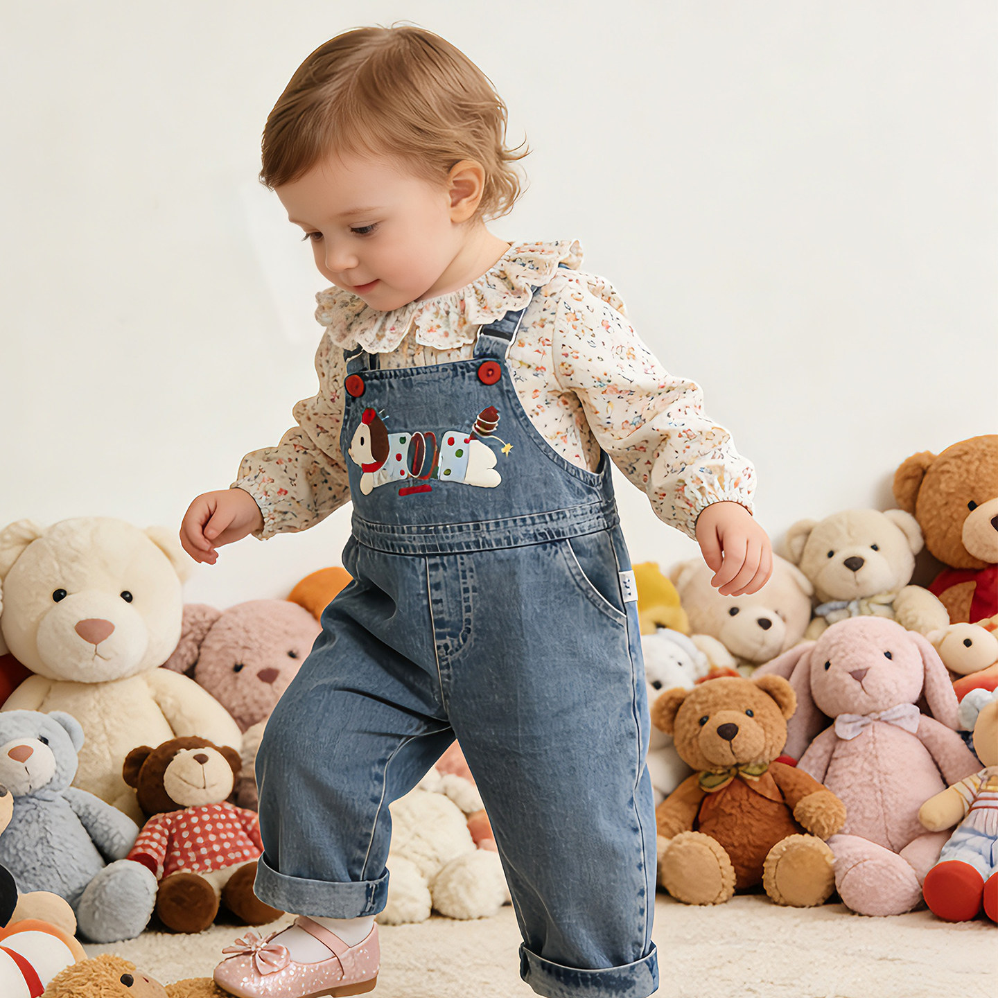 ins风格春季女童裤子儿童背带裤可爱中小童牛仔长裤A类舒适80-140