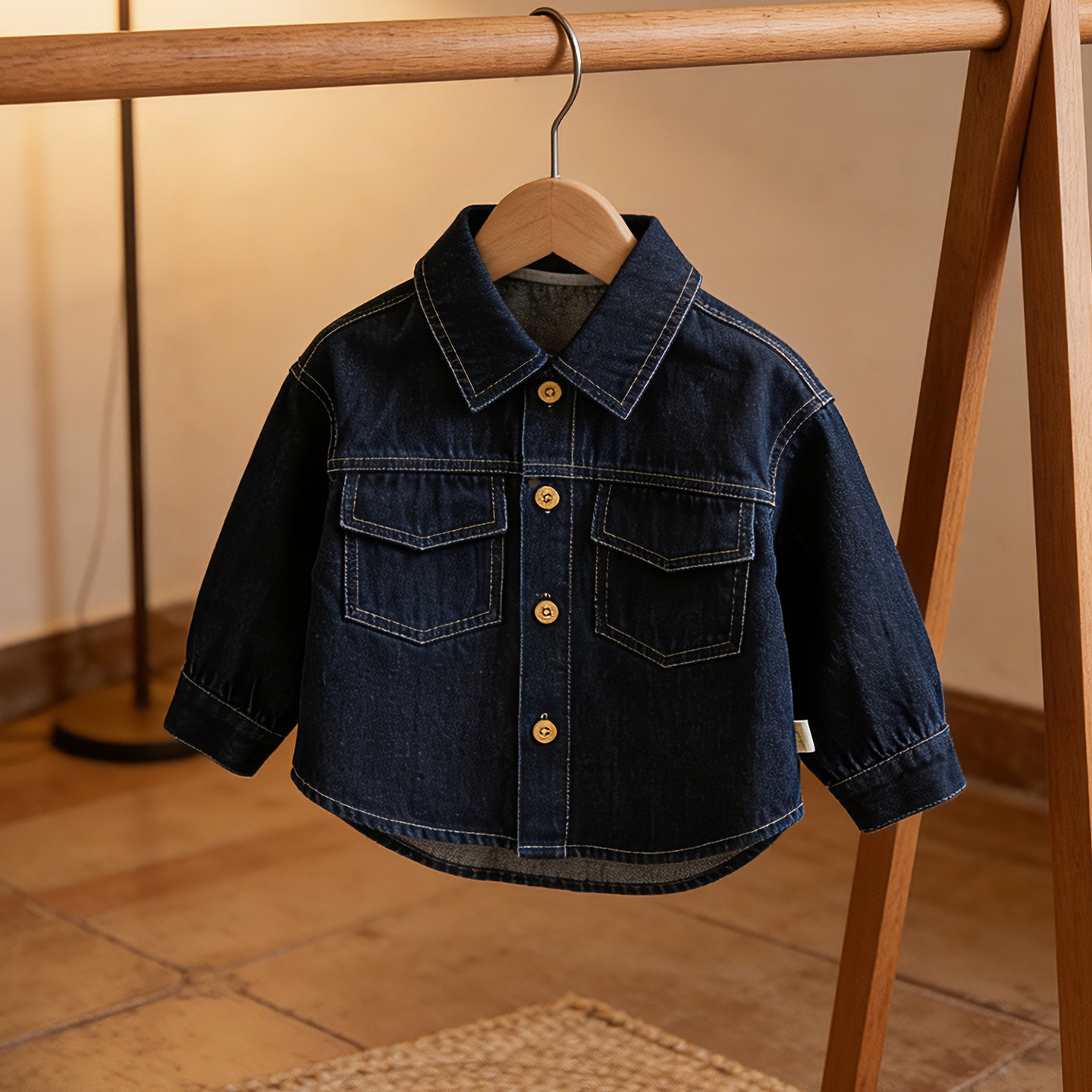 ins风男童春季新款牛仔衬衫外套小童长袖上衣A类婴儿防晒空调衫