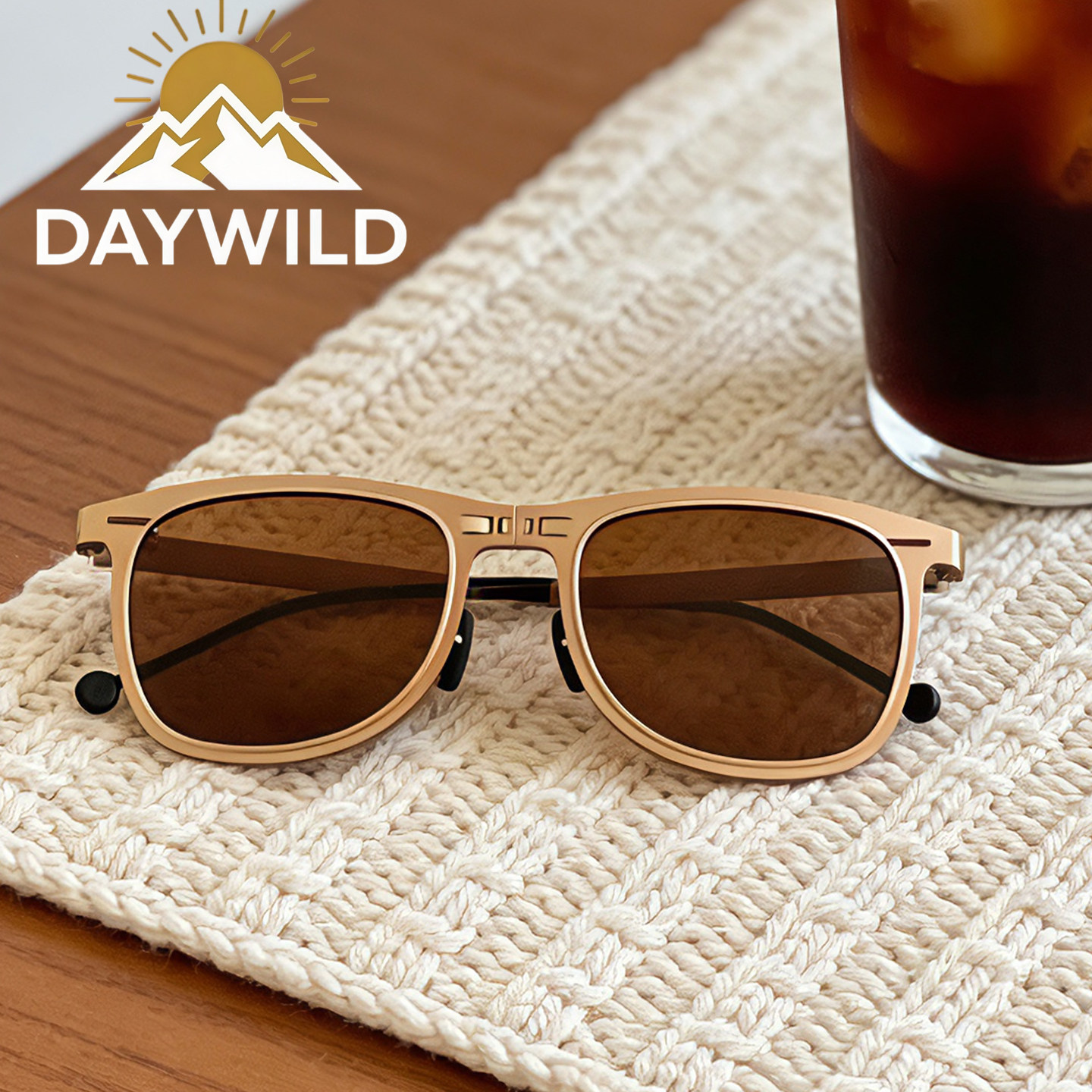 DAYWILD折叠超轻太阳眼镜时尚开车男女偏光墨镜金框茶褐色镜片