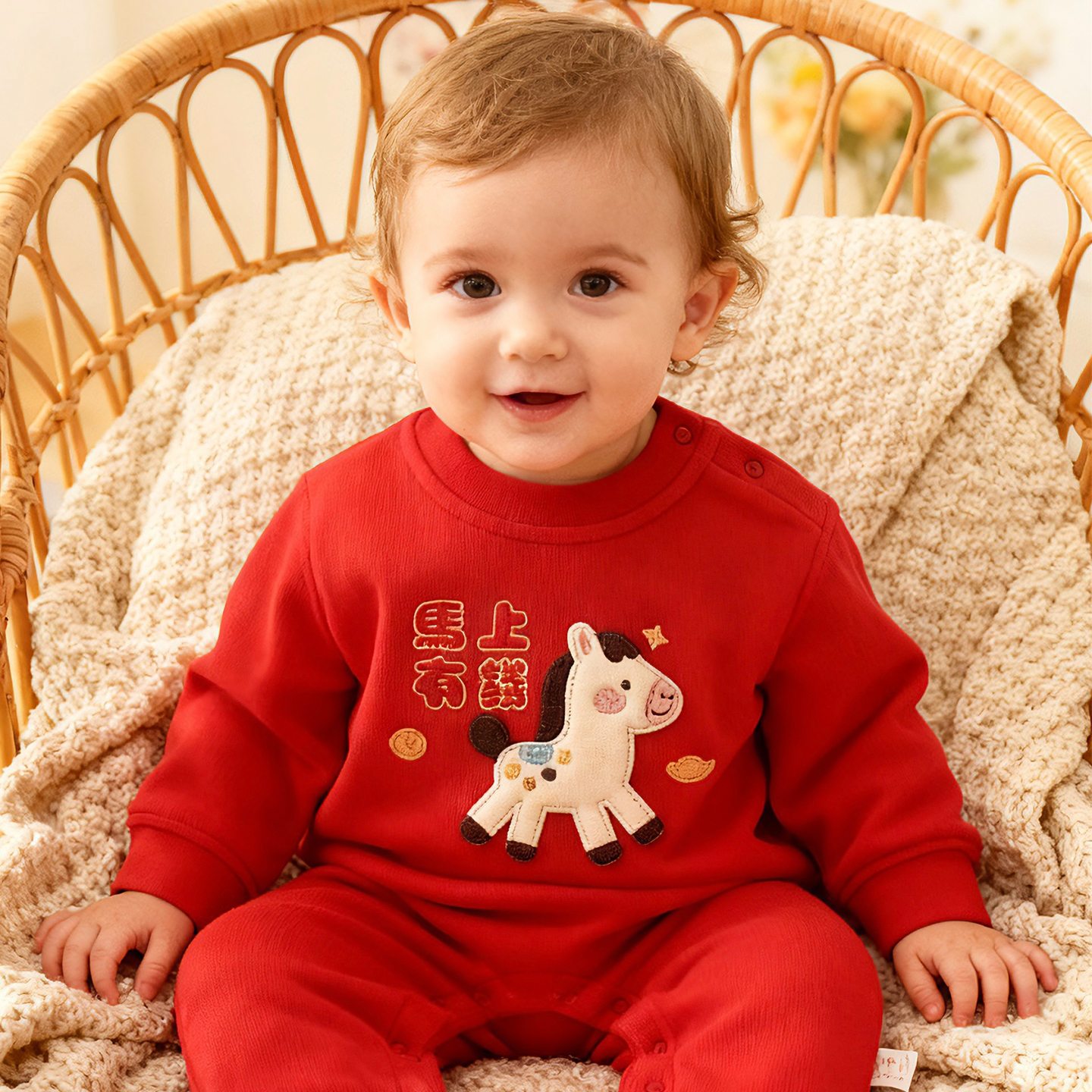 婴儿衣服春秋款红色连体衣