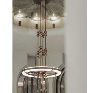 现代轻奢金属球型吊灯客厅餐厅复式楼梯旋转长吊灯别墅