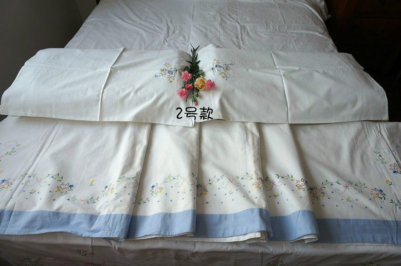 新品3款出口外单纯棉刺绣床单手绣床品枕套抽纱床上用品床罩