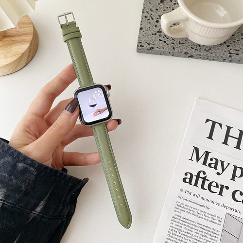 适用iwatch手表真皮表带细款