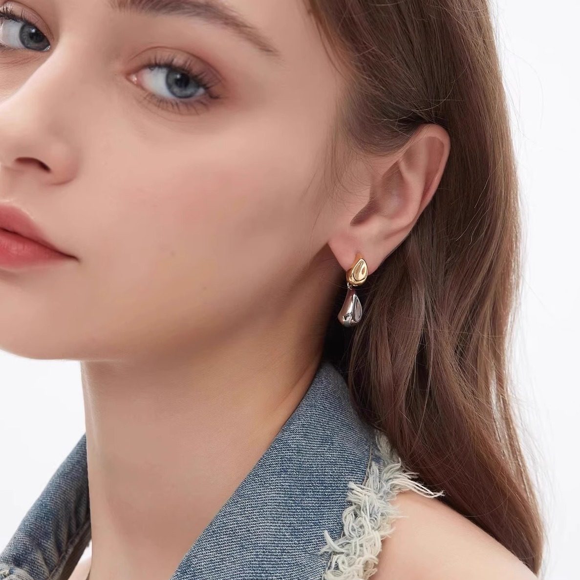 0度 冷淡风双色水滴耳环女小众轻奢高级感耳钉一款两戴气质耳饰品