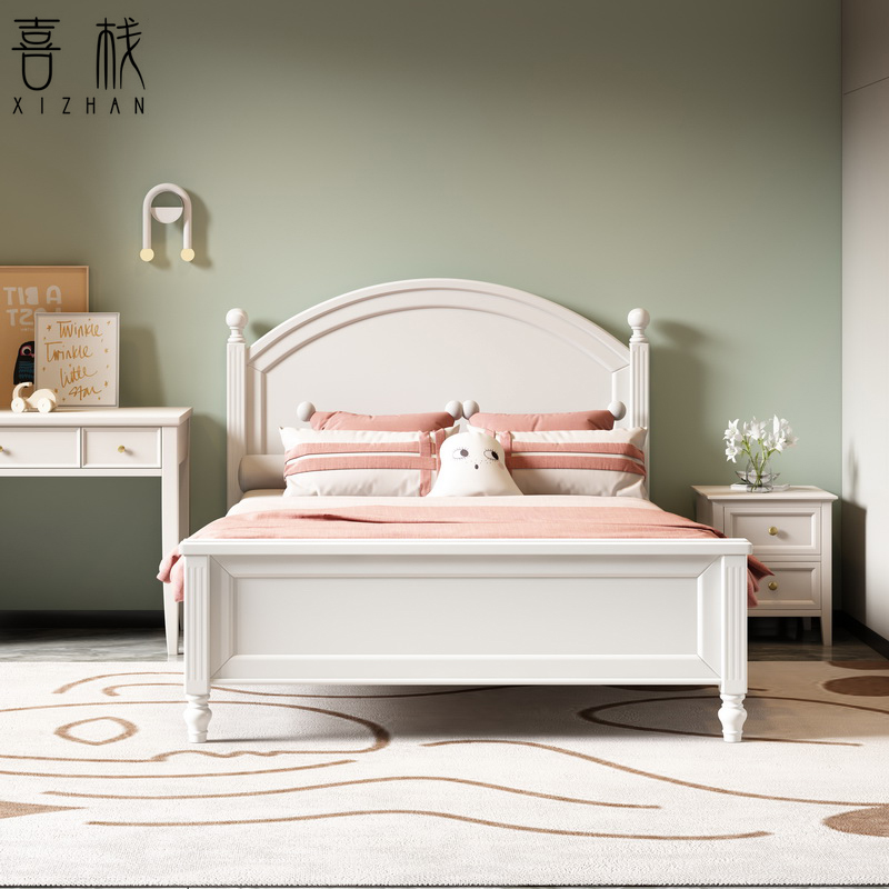 简约现代卧室儿童床美式实木女孩公主床单人床1.35米儿童套房家具