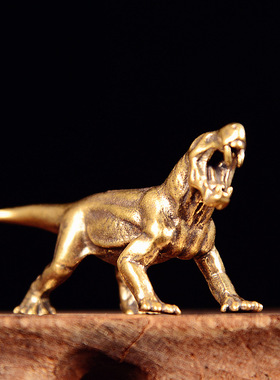 实心黄铜侏罗纪恐龙摆件个性纯黄铜桌面茶宠摆设摆饰老铜器