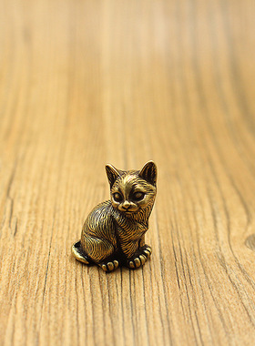 黄铜可爱小猫铜摆件汽车钥匙扣挂件送礼手把件玩具儿童生日礼品