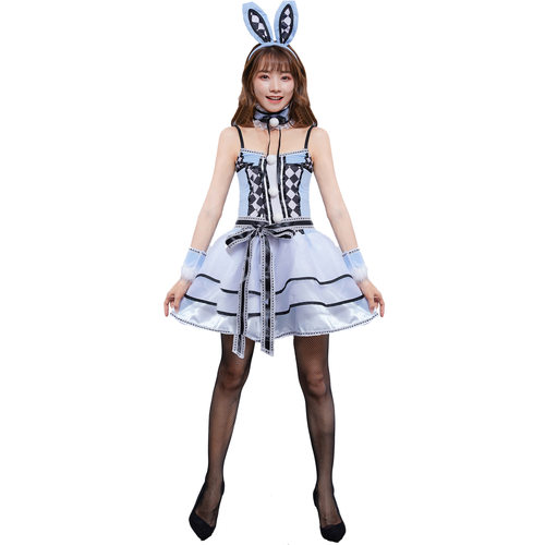 日本万圣节服装可爱格子兔子装游戏制服cosplay角色扮演兔女郎