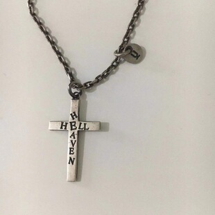 欧美天堂地狱十字架银色项链帅气时尚潮流简约绝迹吊坠男小众设计