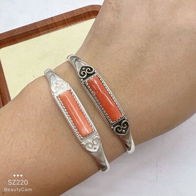 蒙古元素手镯细手镯爱心边银色做旧民族风简约百搭手工饰品