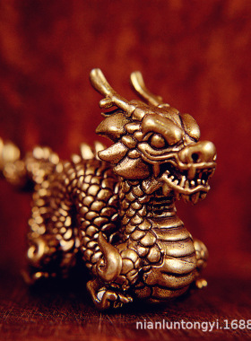 实心黄铜生肖龙小铜器摆件中国龙铜摆件龙图案书写压尺文房工艺品