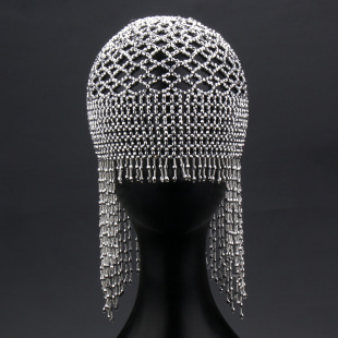 2024爆款肚皮舞帽子演出发饰纯手工串珠新娘饰品长流苏头饰