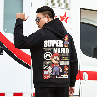 秋冬新款男士卫衣男款加肥加大号长袖t恤400斤加绒保暖连帽衫