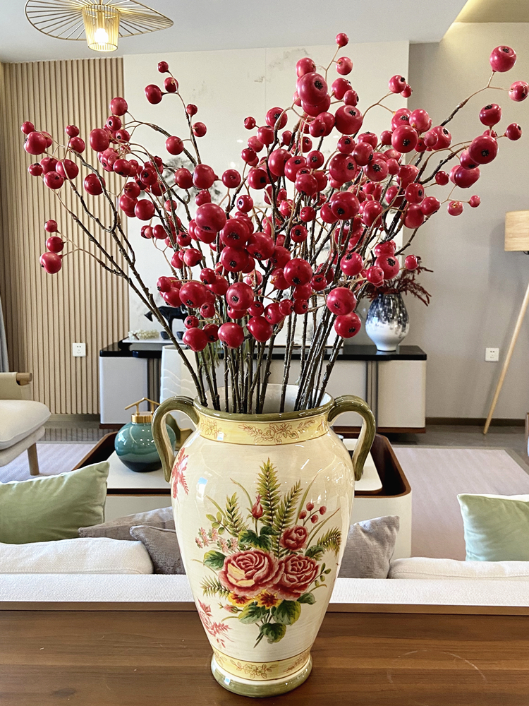 美式 彩绘向日葵陶瓷干花花插 特色家居摆件客厅艺术花瓶插花装i.