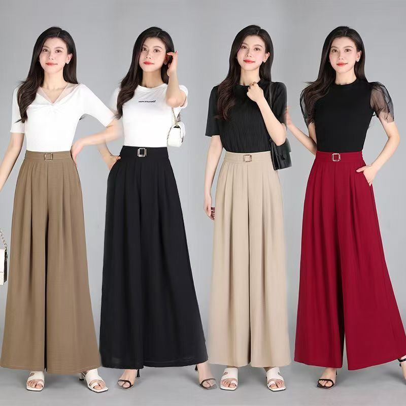 正品七分裤女夏季薄款宽松小个子裤子高腰裤显瘦垂感阔腿裤女