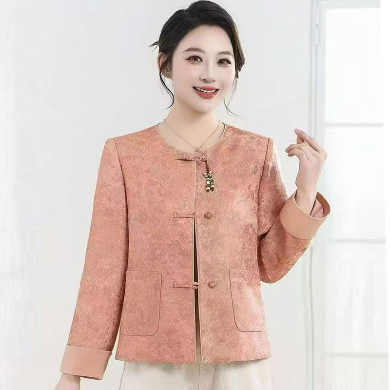 正品时尚妈妈装春秋新中式外套中老年女春装刺绣盘扣开衫高贵