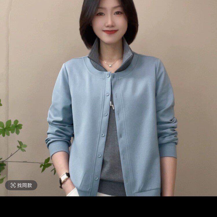 正品2026春季新款时尚假两件立领卫衣女装
