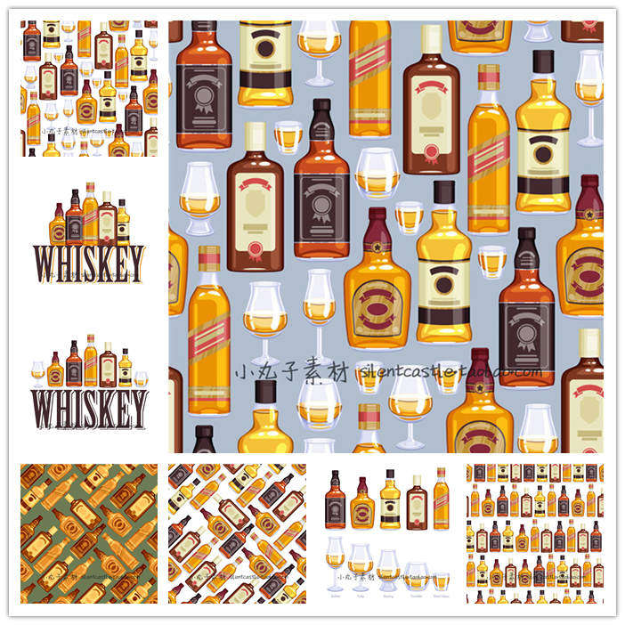 A0257矢量AI设计素材 卡通whiskey威士忌酒水手绘插画印花背景图