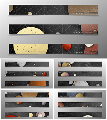 A0806矢量AI设计素材 抽象几何线条圆形星球太空主题横幅长条背景