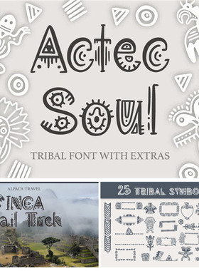 PS平面设计素材阿兹特克风格字体英文字体Aztec Soul+矢量图花纹