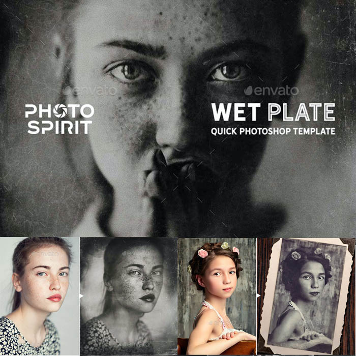 P0288高清ps设计素材 湿版摄影照片复古老照片创作特效PS样机插件