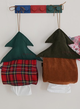 圣诞树纸巾袋可爱布艺装饰纸巾包家用车载抽纸袋小房子纸巾盒挂袋