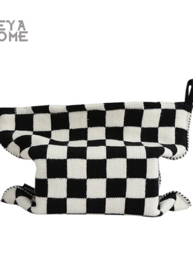 复古棋盘格针织纸巾袋客厅纸巾包车载抽纸套收纳餐巾纸餐桌装饰盒