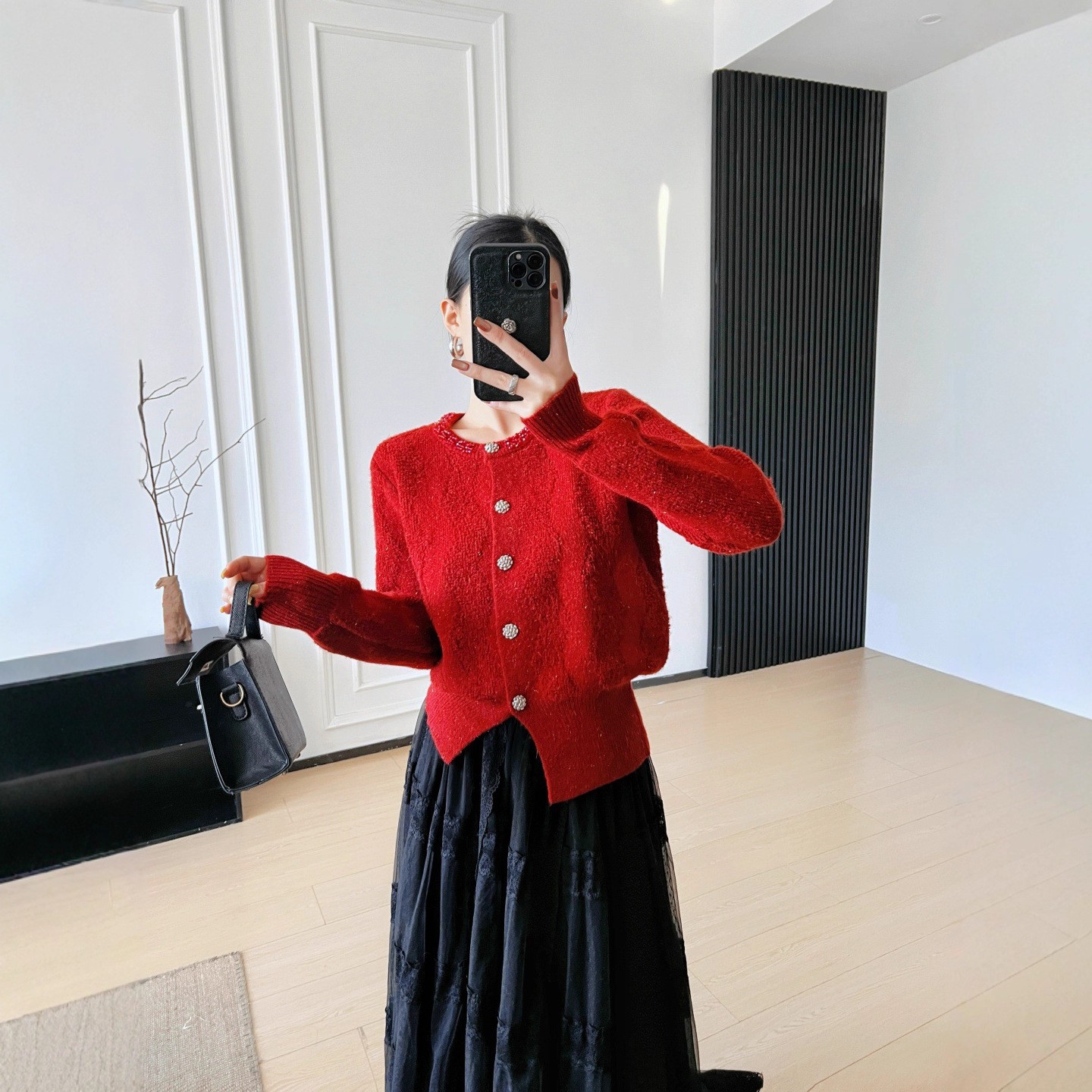 南油高端女装圆领宽松毛衣外套