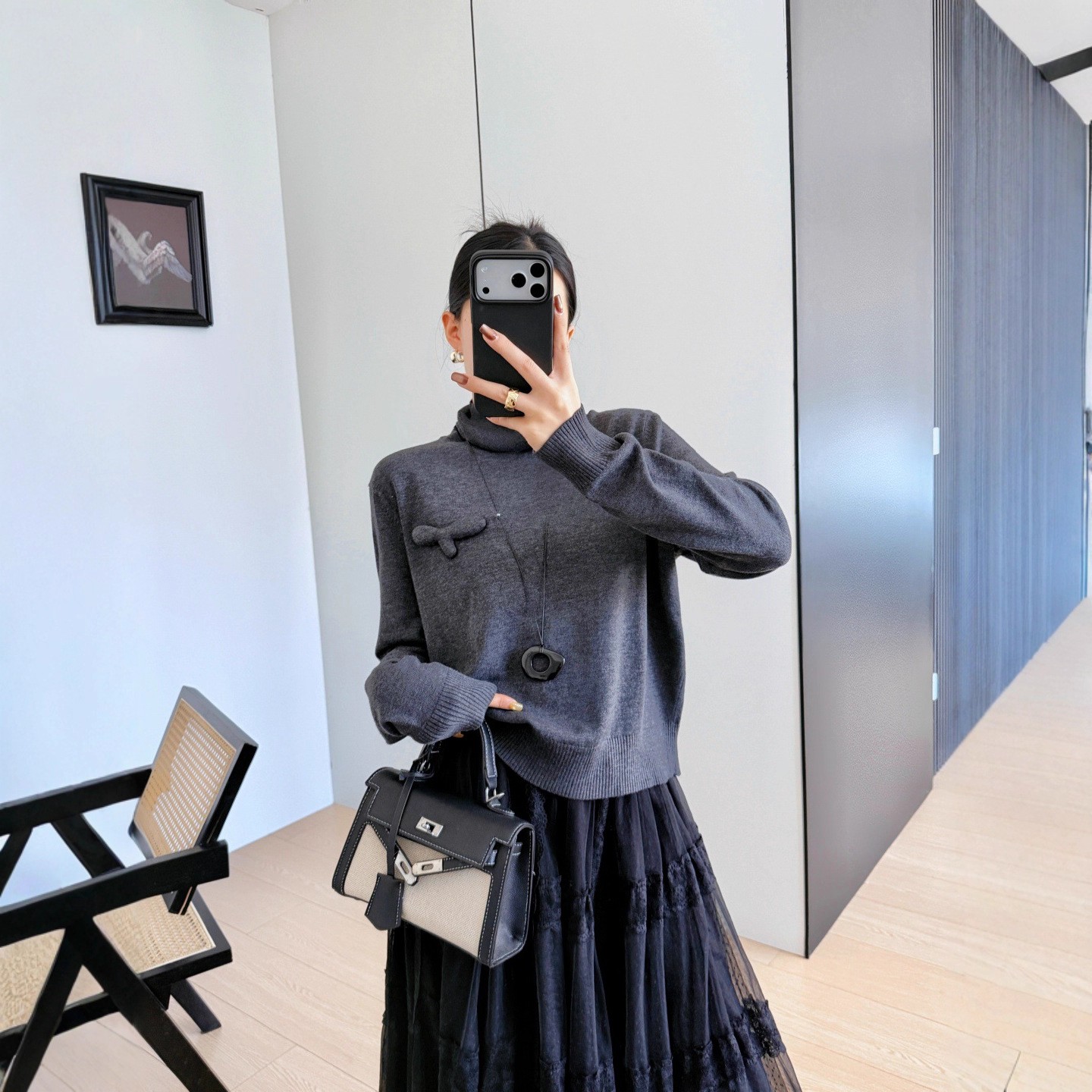 南油高端女装红色高领针织衫