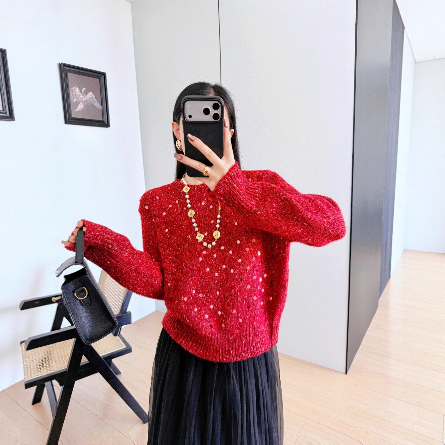 南油高端法式针织衫轻奢亮片