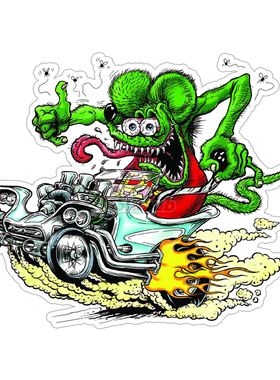 大鼠芬克hot rod复古汽车摩托美式巡航水晶胶镭射反光车贴227002#