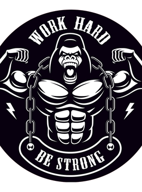 复古MAN大猩猩WORK HARD BE STONG美式弯梁摩托汽车贴纸贴花#762
