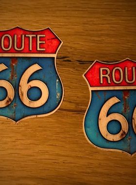 ROUTE 66贴纸V8的Hotrod皮卡娘道骑自行车的老式复古反光磁性贴