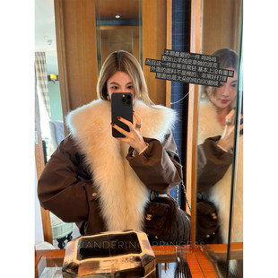 钱美西 奢级山羊绒毛领可拆卸90鹅绒工装派克羽绒服冬季新款外套