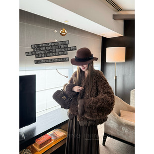 钱美西 2色!90白鸭绒拼接卷毛软糯毛毛围巾羽绒服女冬季宽松外套