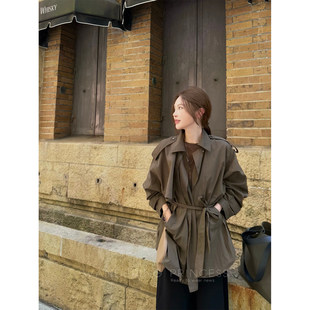 钱美西 经典翻领廓形外套风衣女早秋气质立体剪裁带腰带挺阔外套