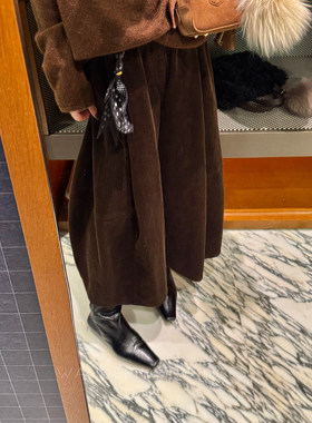 钱美西 100棉复古老钱灯芯绒8分松弛阔腿加厚松紧腰休闲裤小个子