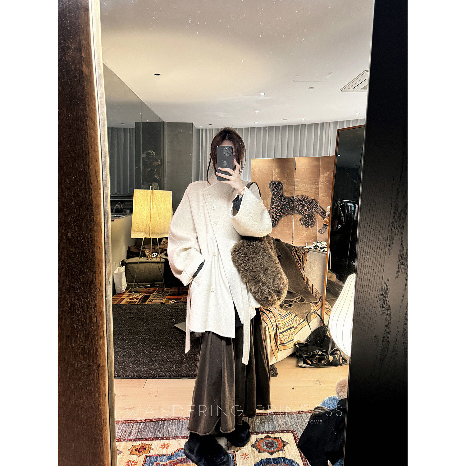 钱美西 880g澳洲进口110S羊毛羊绒双面呢短款大衣 设计感外套女