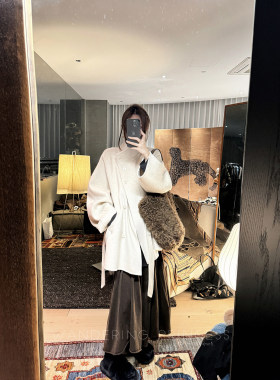 钱美西 880g澳洲进口110S羊毛羊绒双面呢短款大衣 设计感外套女