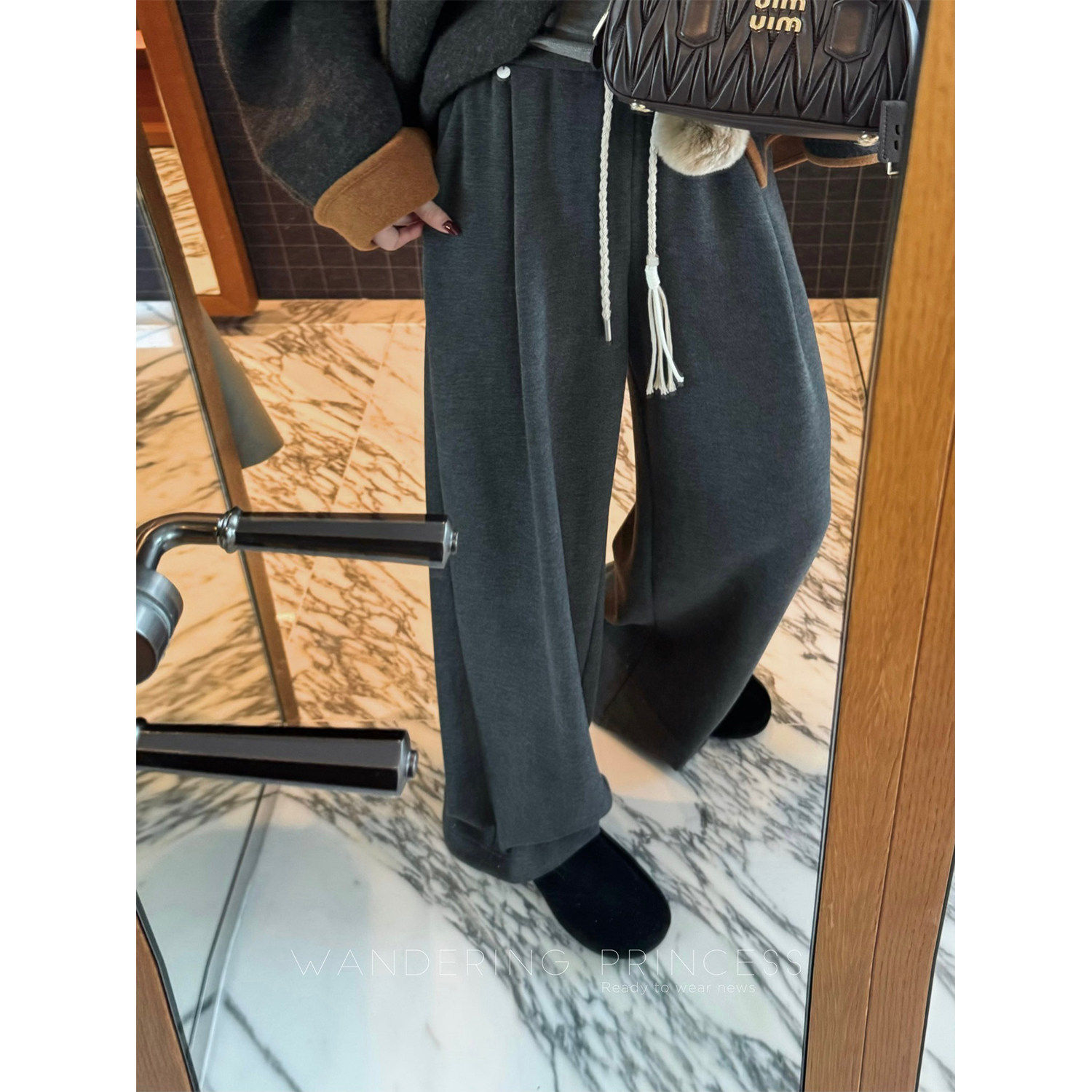 钱美西 三色!350g醋酸羊毛高弹抗皱抽绳阔腿裤宽松休闲直筒长裤女,女装/女士精品,休闲裤,淘宝优惠券,粉丝福利购,淘宝优惠卷