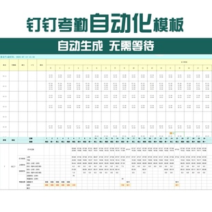 考勤打卡自动化模版 自动统计出勤工时加班迟到早退等